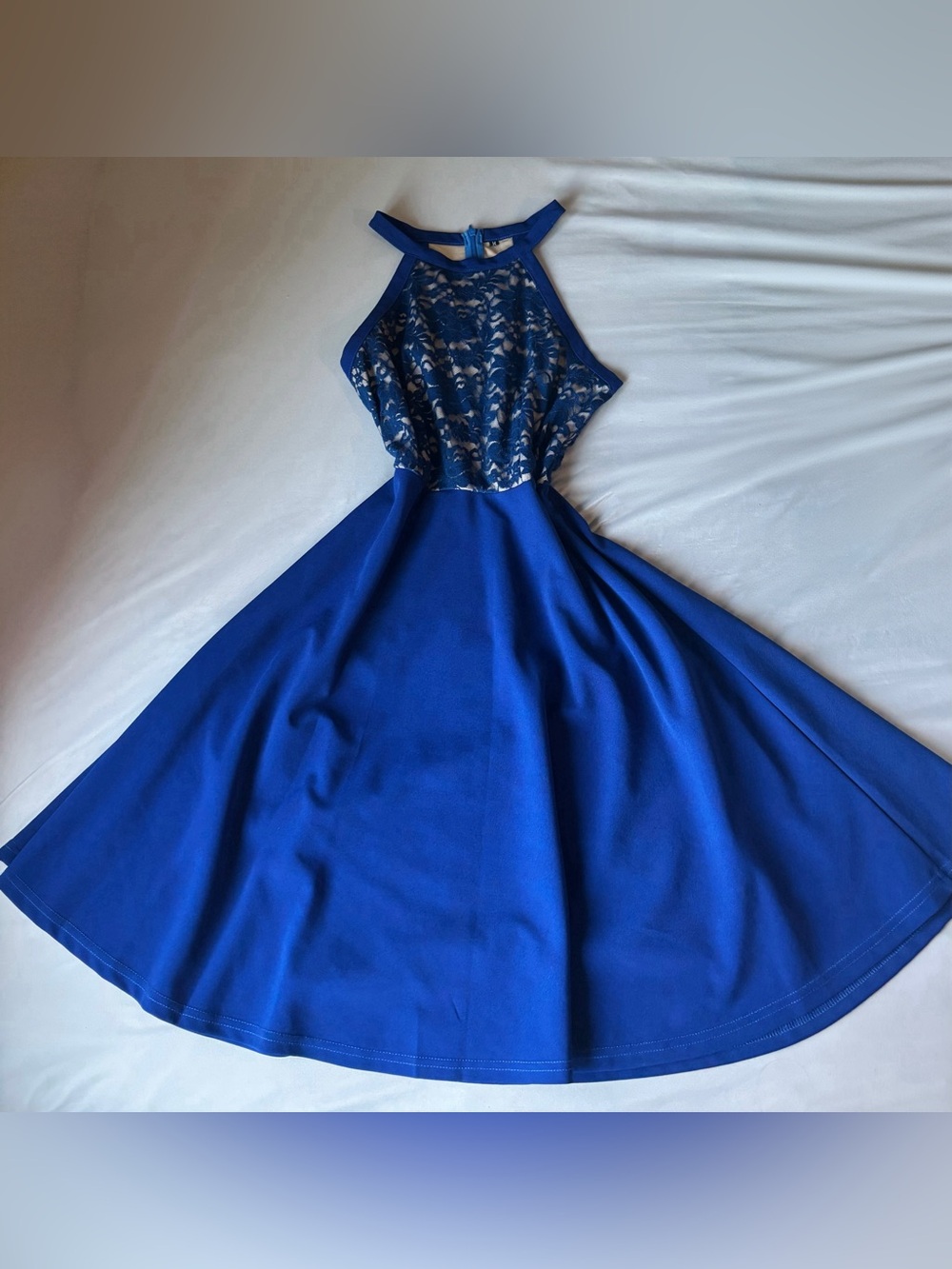 Royal Blue Lace Halter Neck Dress